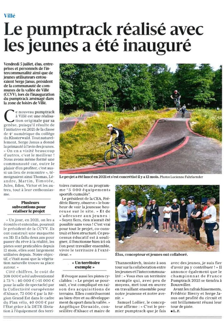 Villé : le pumptrack réalisé avec les jeunes a été inauguré. DNA du 10 juillet 2024