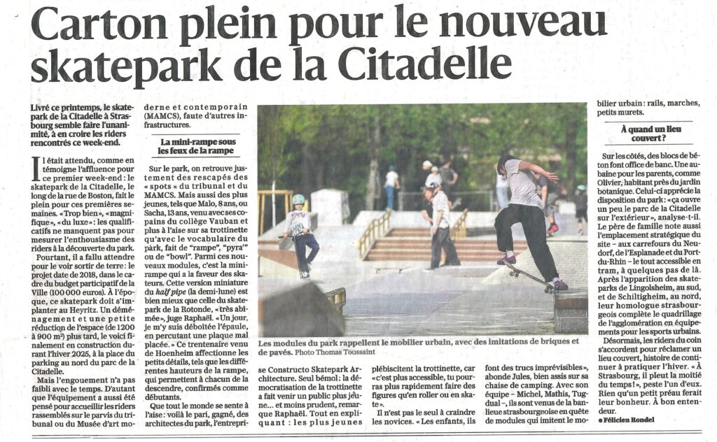 Strasbourg : carton plein pour le nouveau skatepark de la Citadelle. DNA du 13/04/2026
